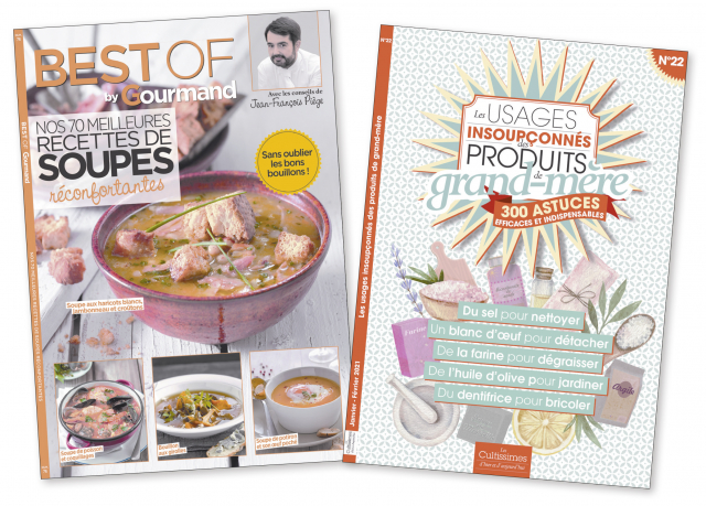 Lot de 2 : "Cultissime n°22 = Les usages insoupçonnés des produits de grand-mère" + "Best of Gourmand = Soupes"