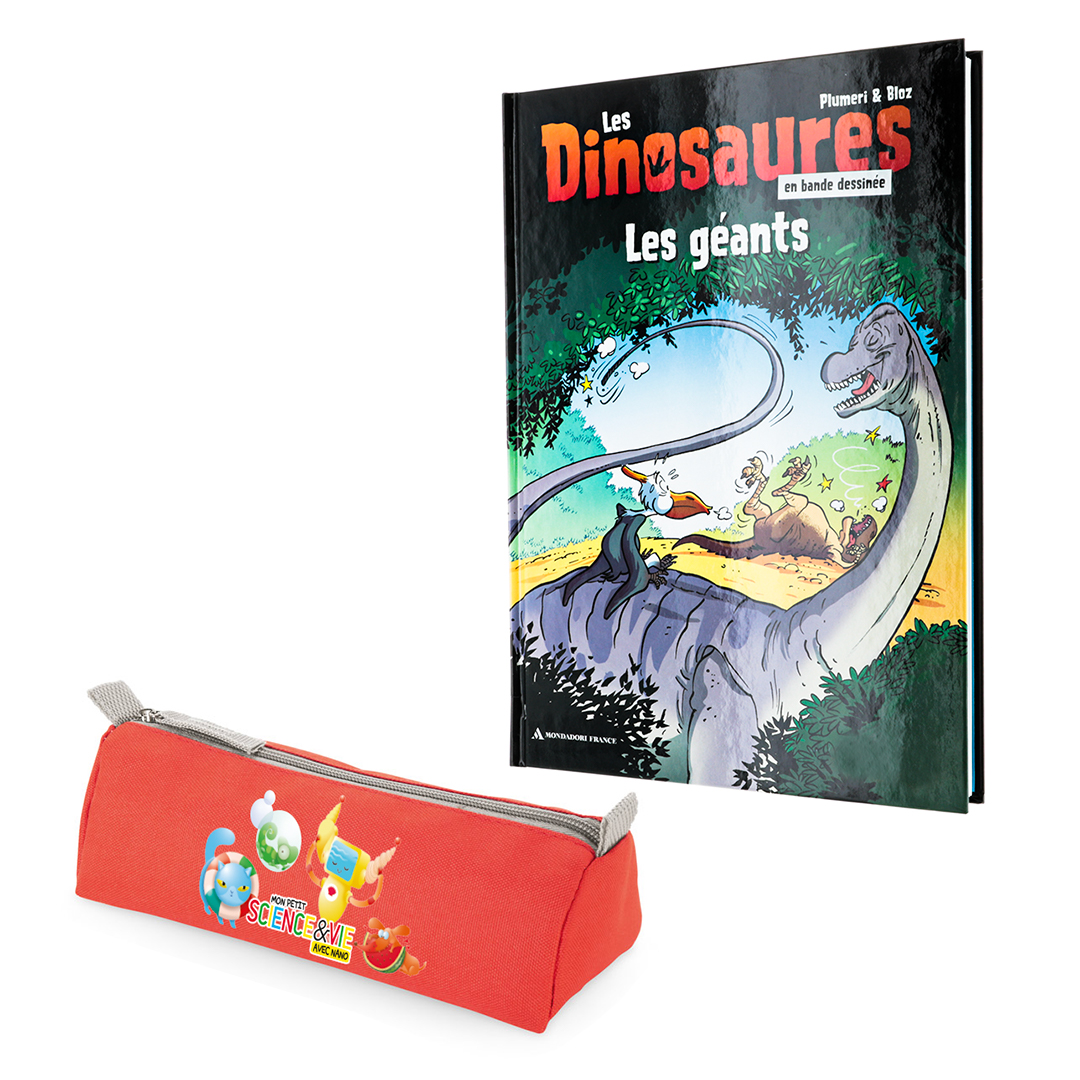 Lot trousse à crayons + BD Sciences & Vie Découverte Dinosaures